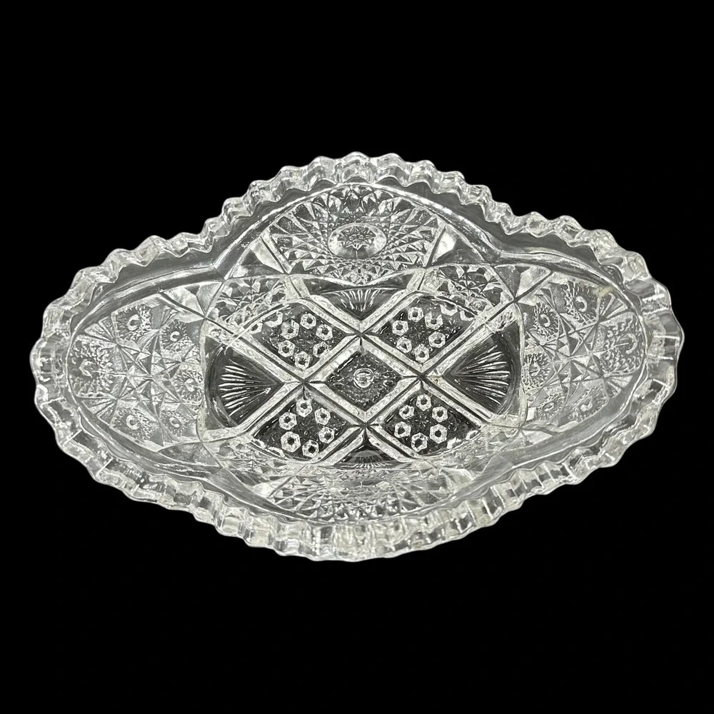 Vintage Imperial Glass Nucut EAPG Oval Nut Dish Sawtooth Pressed Glass‎ 6.5